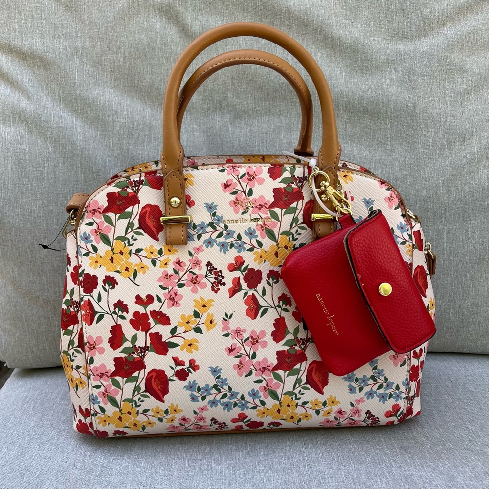 Nanette Lepore floral white handbag purse crossbody vegan leather NWT